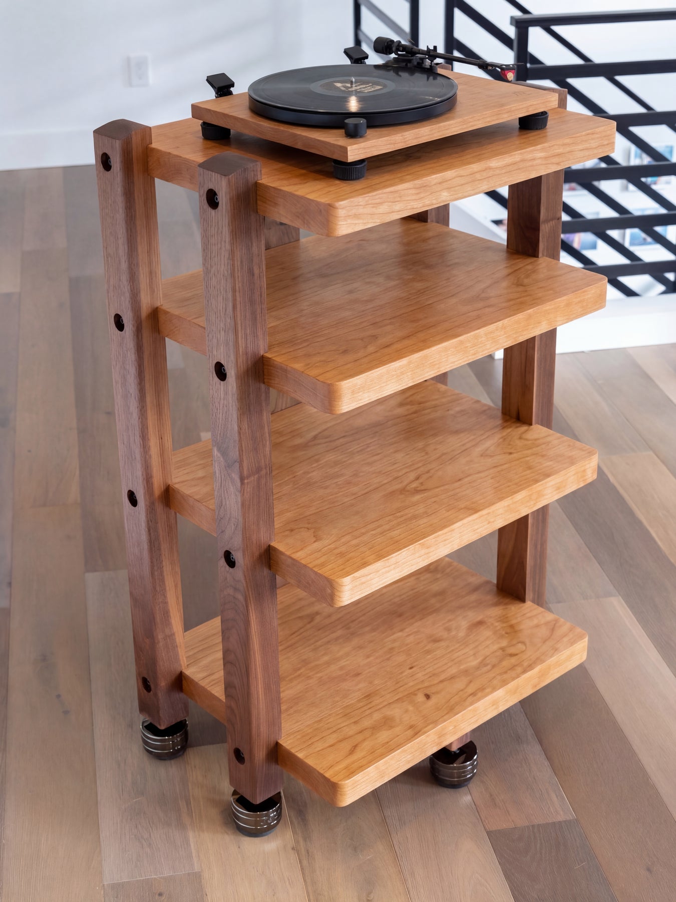 Cherry Studio Rack ECHELON HD Audio Rack – Cherry Shelves & Walnut Legs – Deep Lake Audio, LLC