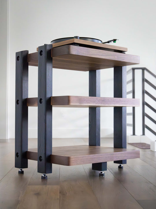 ECHELON II Audio Rack – Walnut Shelves & Black Ash Legs