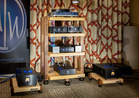 ECHELON HD Audio Rack in White Oak with IsoAcoustic GAIA-TITAN Feet