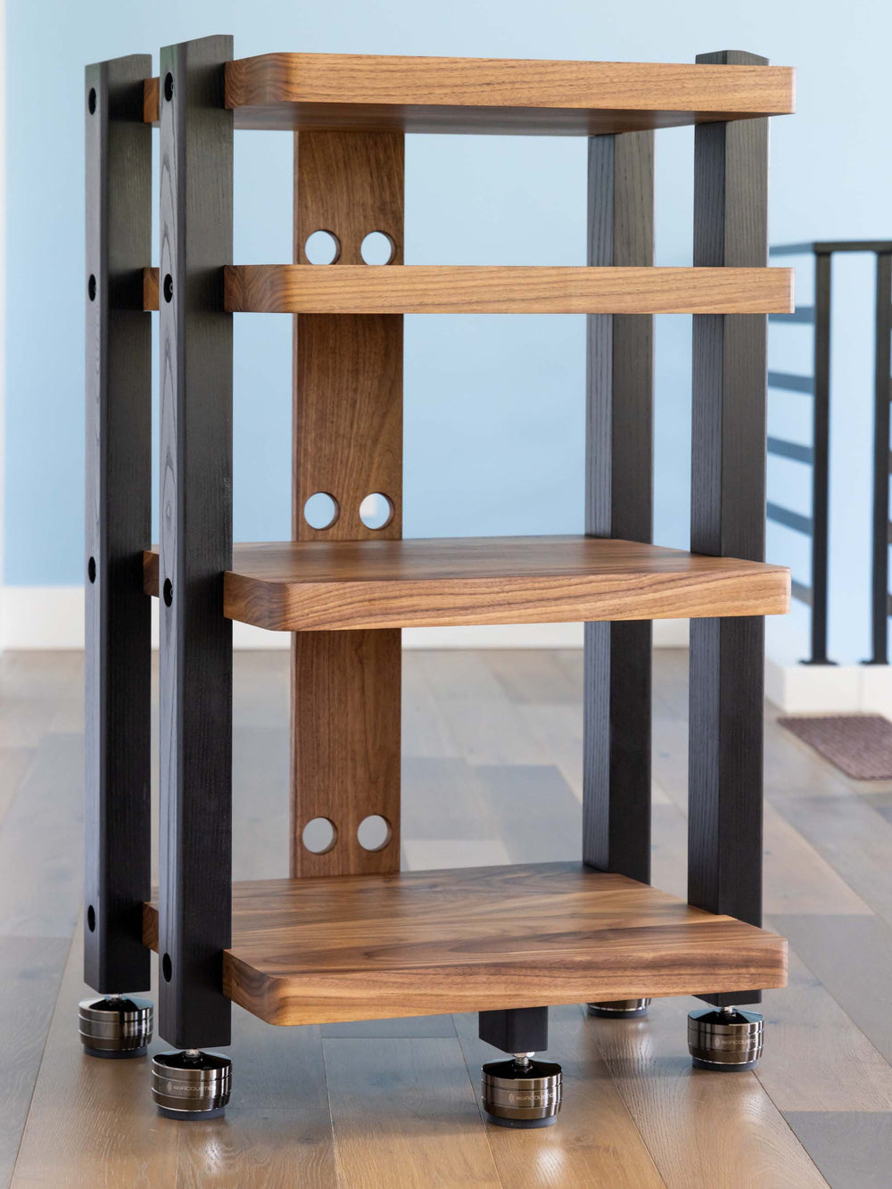 ECHELON HD Audio Rack in Walnut and Black Ash with IsoAcoustic GAIA-TITAN Feet