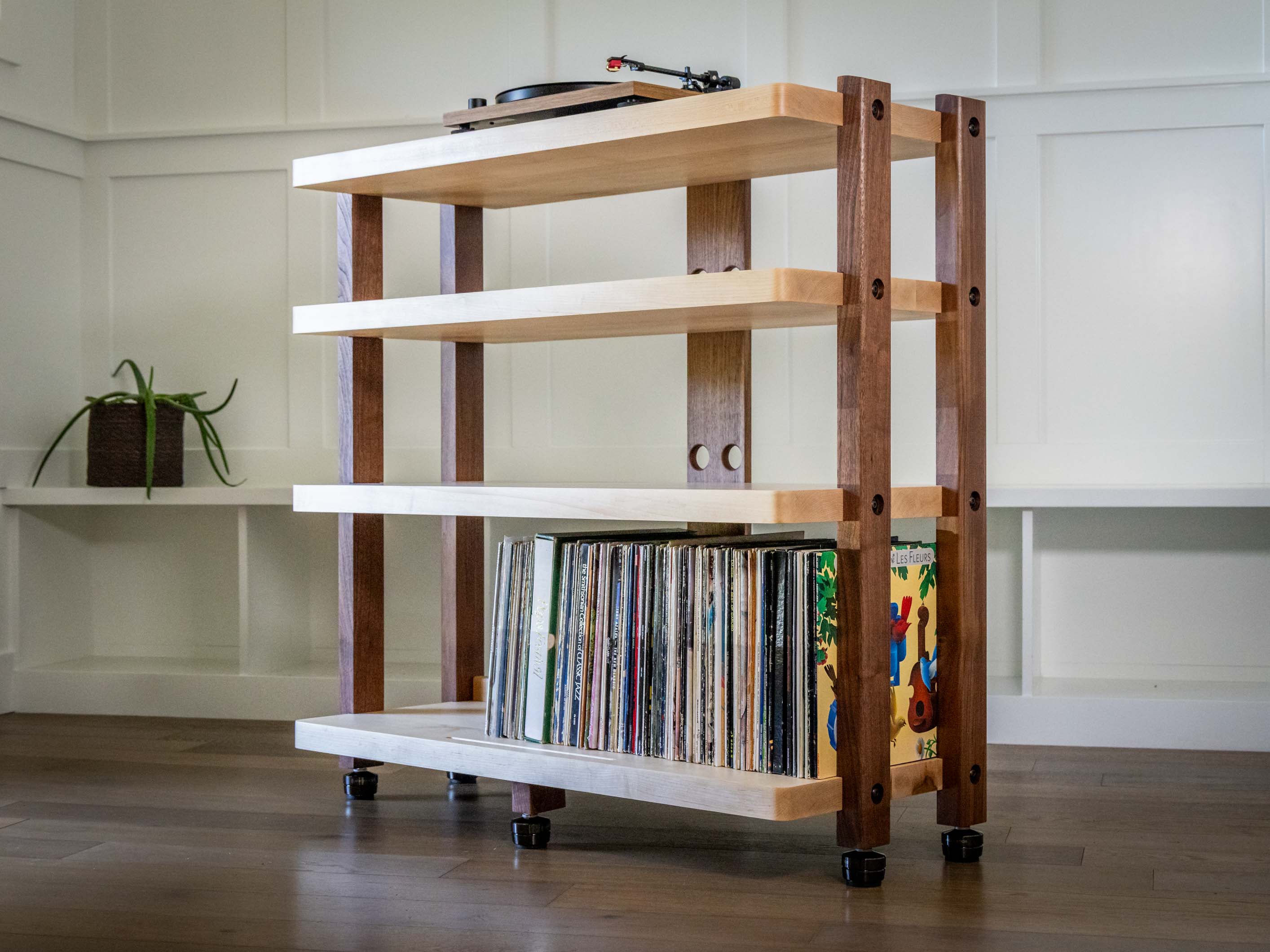 ECHELON HD Audio Rack in White Oak with IsoAcoustic GAIA-TITAN