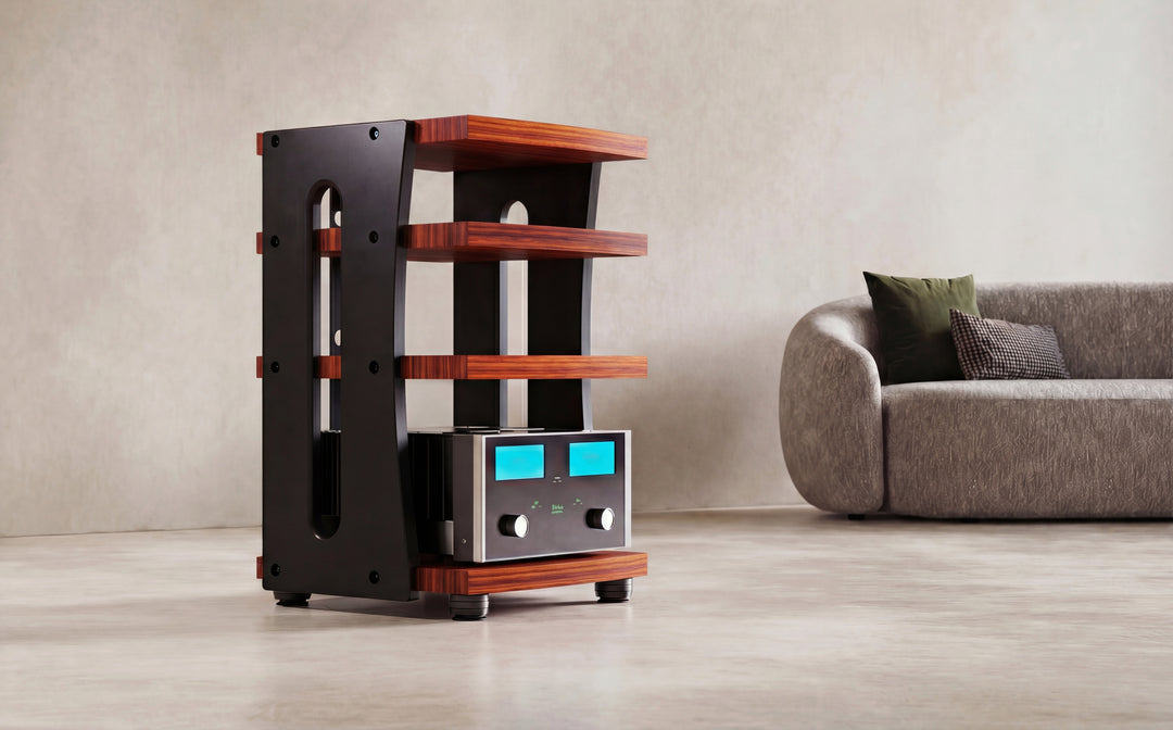 CONTOUR Audio Rack - African Padauk with Black Ash Sides