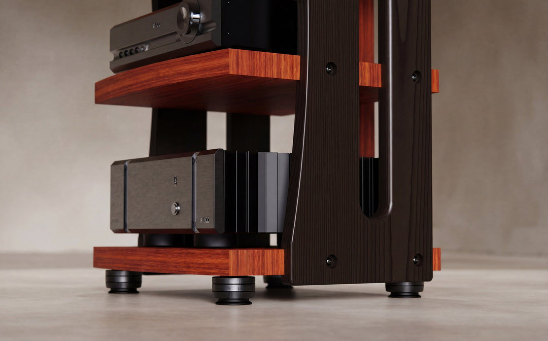 CONTOUR Audio Rack - African Padauk with Black Ash Sides
